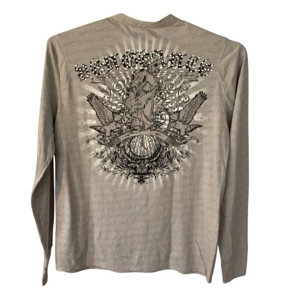 G by Guess Men's Skull Graphic Studded Pocket Henley T-Shirt Men’s XL Long Sleev - Picture 1 of 5